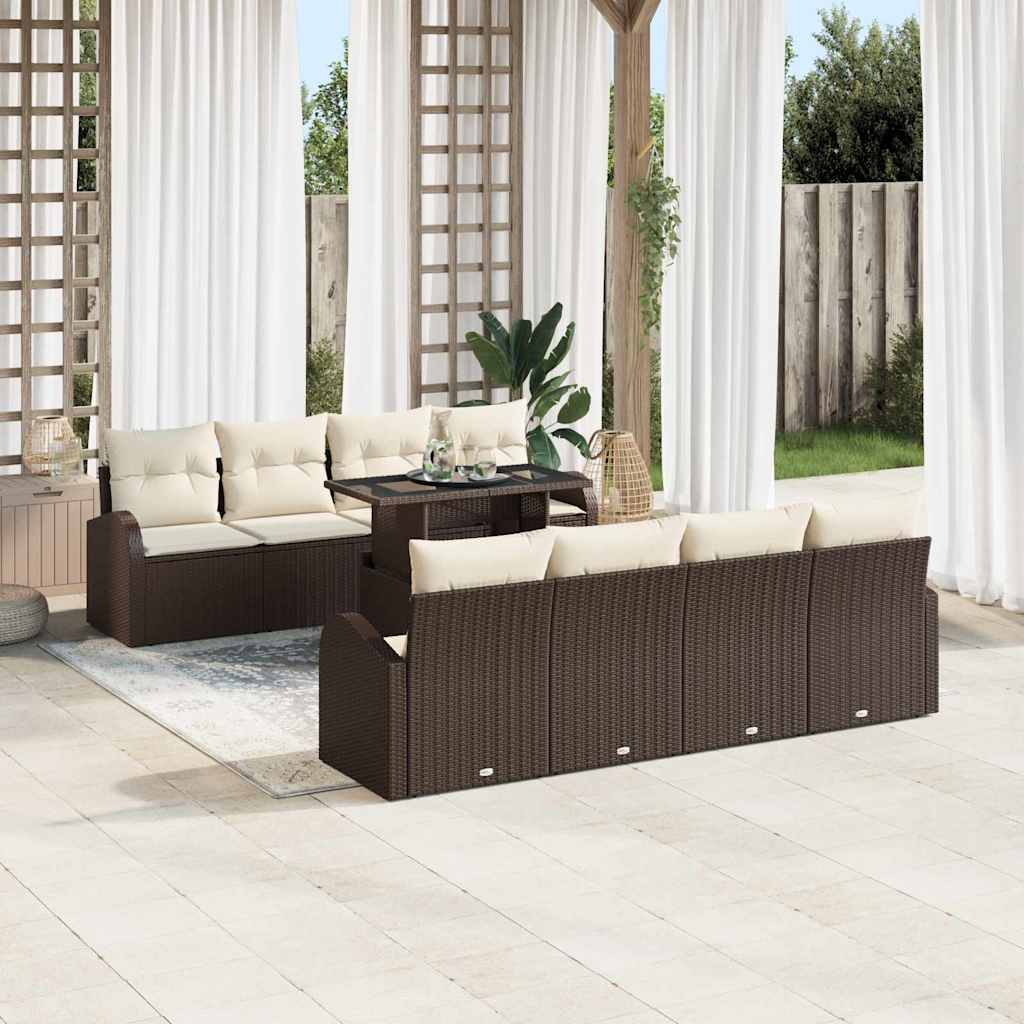 Tuin Sofa Set met kussen 7 pcs Bruin Poly riet is nu te koop bij PeponiXL, paradijselijk wonen!