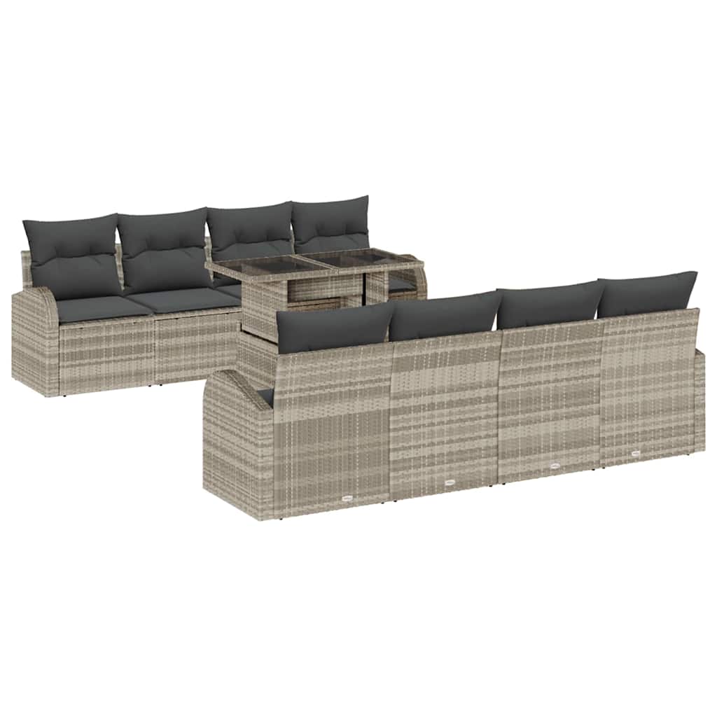 Tuin Sofa Set met opslag 9 pcs Lichtgrijs poly rattan is nu te koop bij PeponiXL, paradijselijk wonen!
