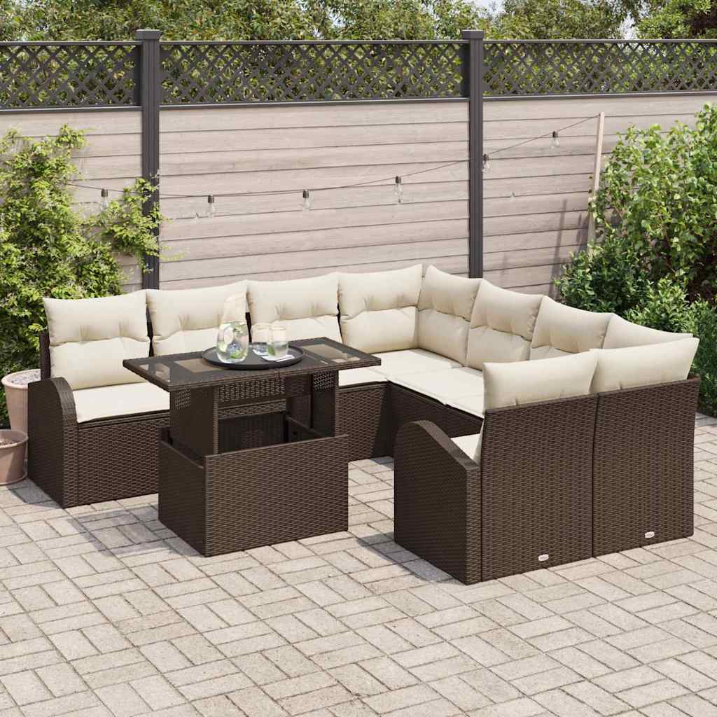 Tuin Sofa Set met opslag 9 pcs Bruin poly rattan is nu te koop bij PeponiXL, paradijselijk wonen!