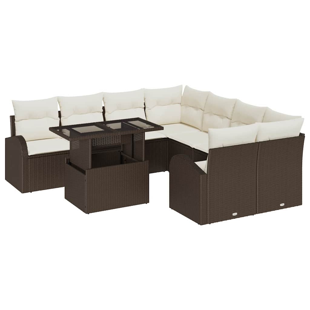 Tuin Sofa Set met opslag 9 pcs Bruin poly rattan is nu te koop bij PeponiXL, paradijselijk wonen!