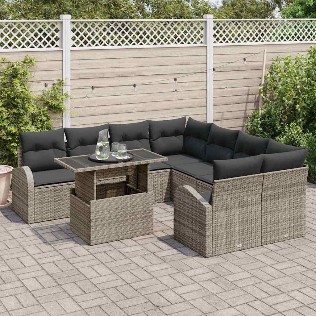 Tuin Sofa Set met opslag 9 pcs Grijs poly rattan is nu te koop bij PeponiXL, paradijselijk wonen!