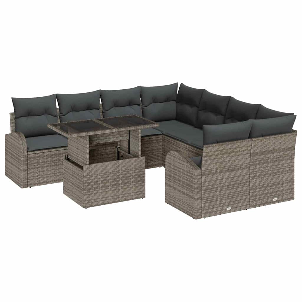 Tuin Sofa Set met opslag 9 pcs Grijs poly rattan is nu te koop bij PeponiXL, paradijselijk wonen!
