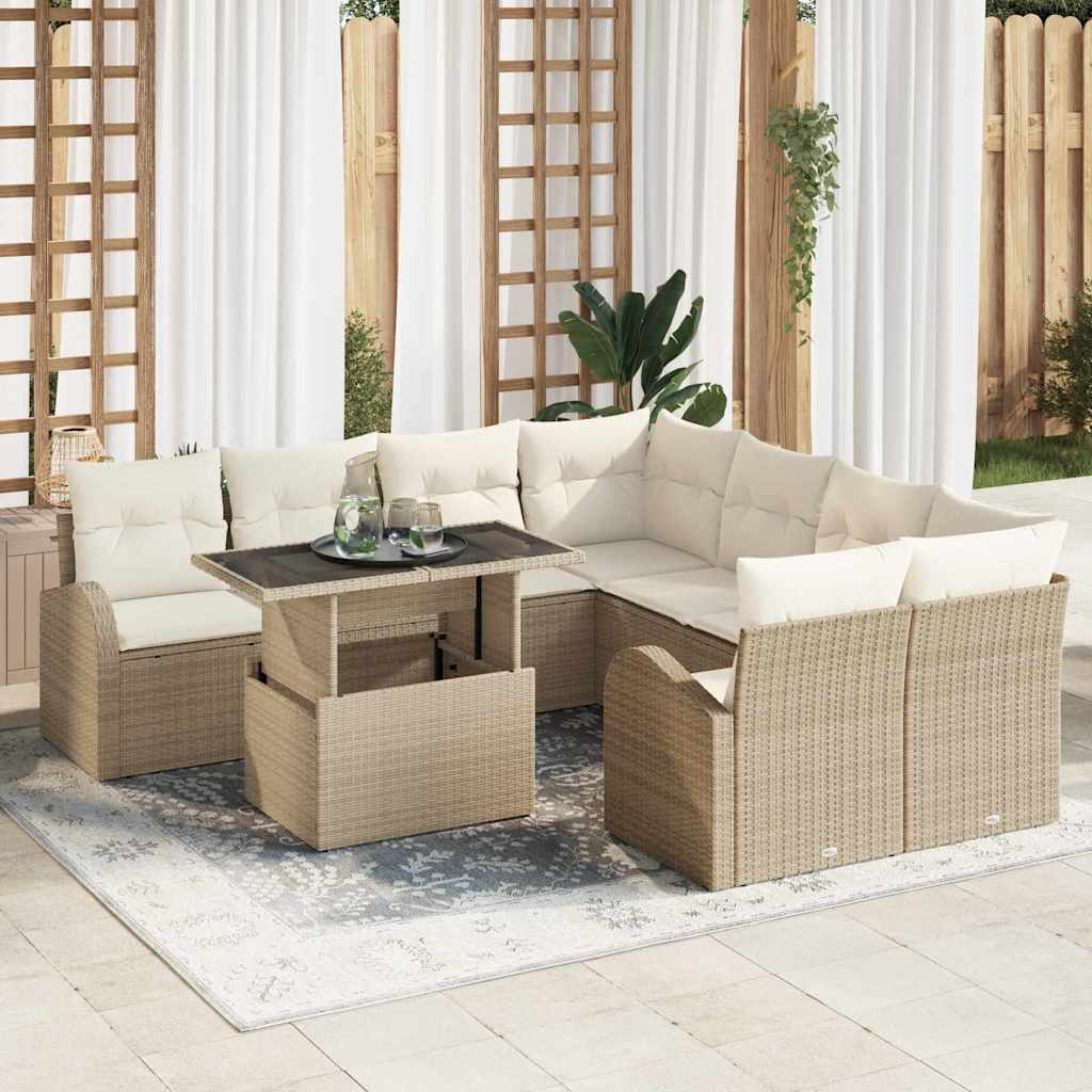 Tuin Sofa Set met opslag 9 pcs Beige poly rattan is nu te koop bij PeponiXL, paradijselijk wonen!