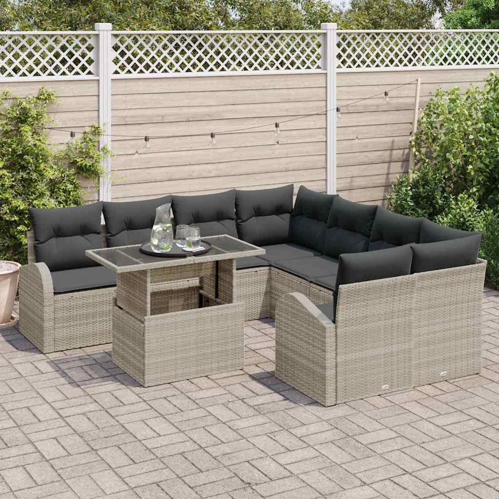 Tuin Sofa Set met opslag 9 pcs Lichtgrijs poly rattan is nu te koop bij PeponiXL, paradijselijk wonen!