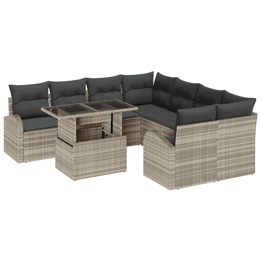 Tuin Sofa Set met opslag 9 pcs Lichtgrijs poly rattan is nu te koop bij PeponiXL, paradijselijk wonen!