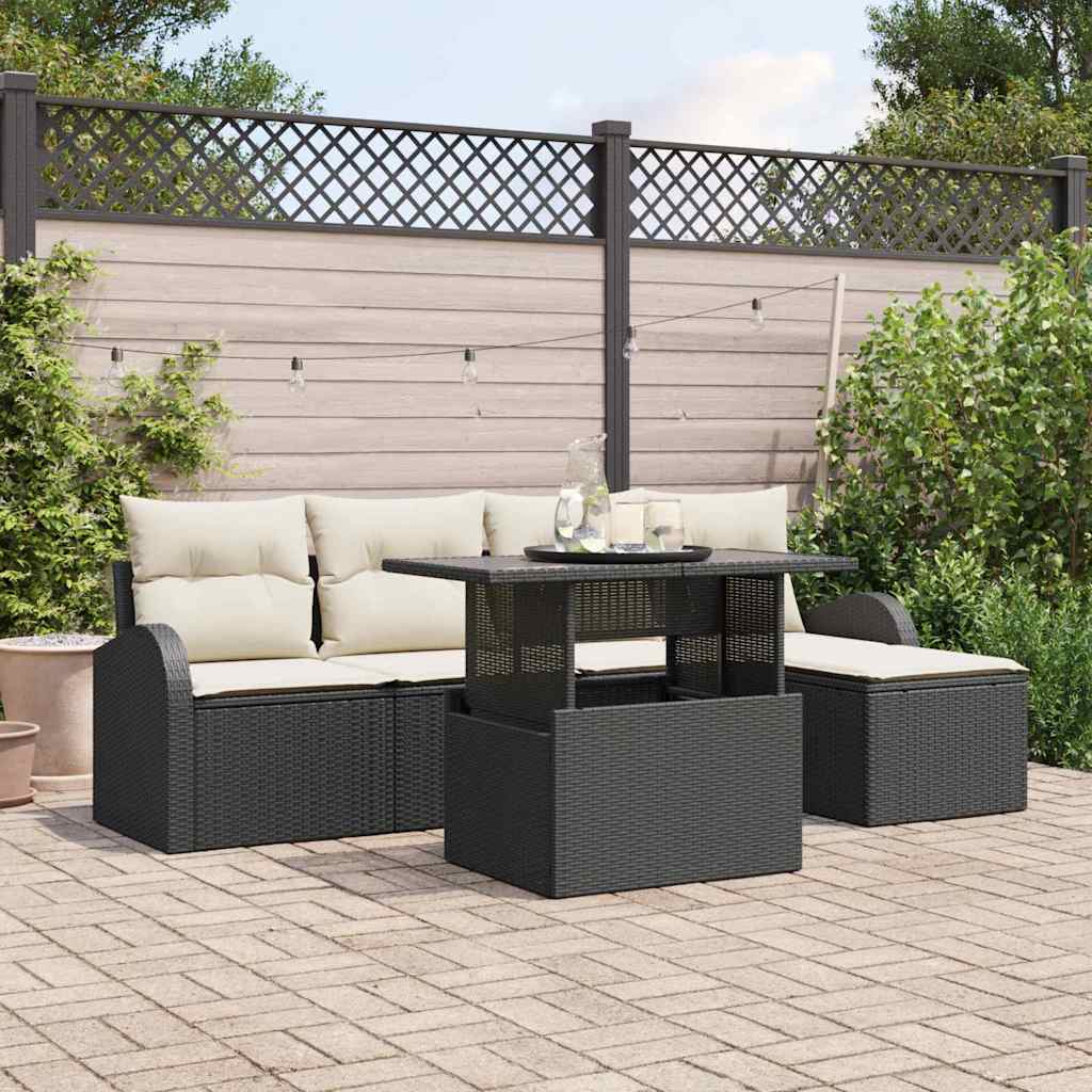 Tuin Sofa Set met kussen 6 pcs Zwart poly rattan is nu te koop bij PeponiXL, paradijselijk wonen!