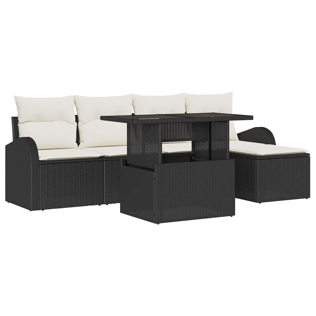 Tuin Sofa Set met kussen 6 pcs Zwart poly rattan is nu te koop bij PeponiXL, paradijselijk wonen!