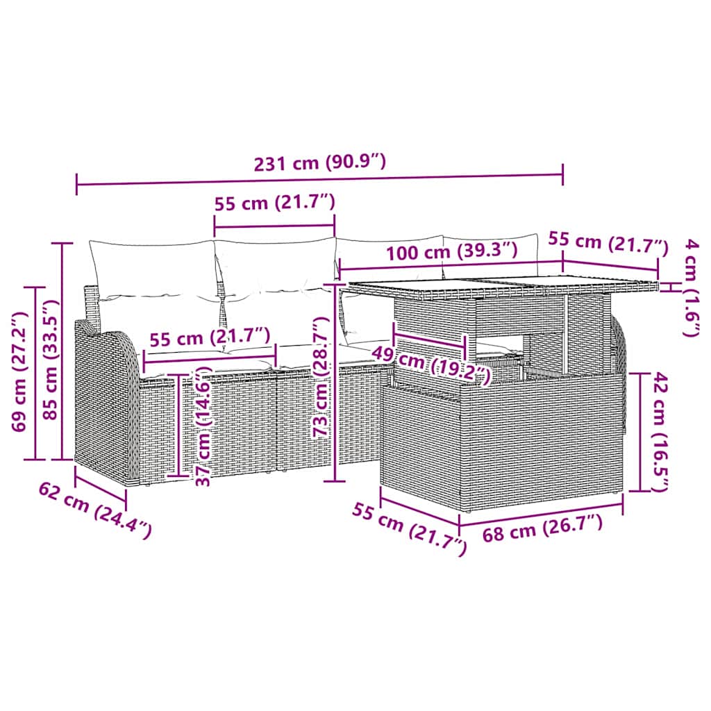 Tuin Sofa Set met kussen 6 pcs Zwart poly rattan is nu te koop bij PeponiXL, paradijselijk wonen!