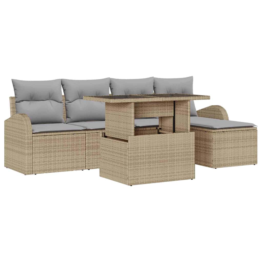 Tuin Sofa Set met kussen 6 pcs Beige poly rattan is nu te koop bij PeponiXL, paradijselijk wonen!