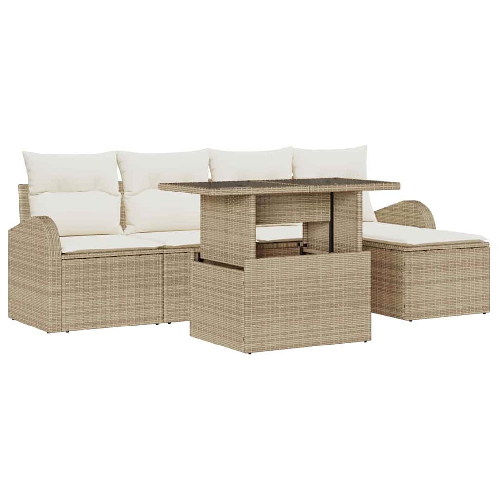 Tuin Sofa Set met kussen 6 pcs Beige poly rattan is nu te koop bij PeponiXL, paradijselijk wonen!