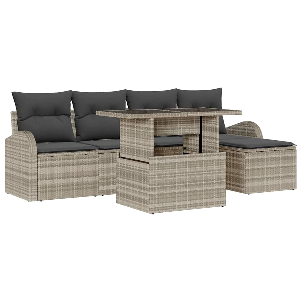 Tuin Sofa Set met kussen 6 pcs Lichtgrijs poly rattan is nu te koop bij PeponiXL, paradijselijk wonen!
