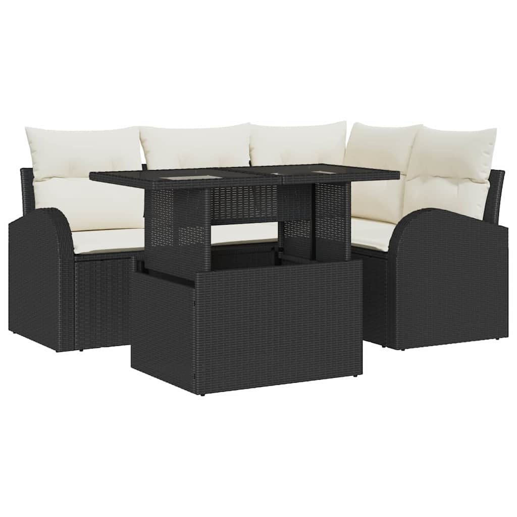 Tuin Sofa Set met kussen 5 pcs Zwart Poly riet is nu te koop bij PeponiXL, paradijselijk wonen!