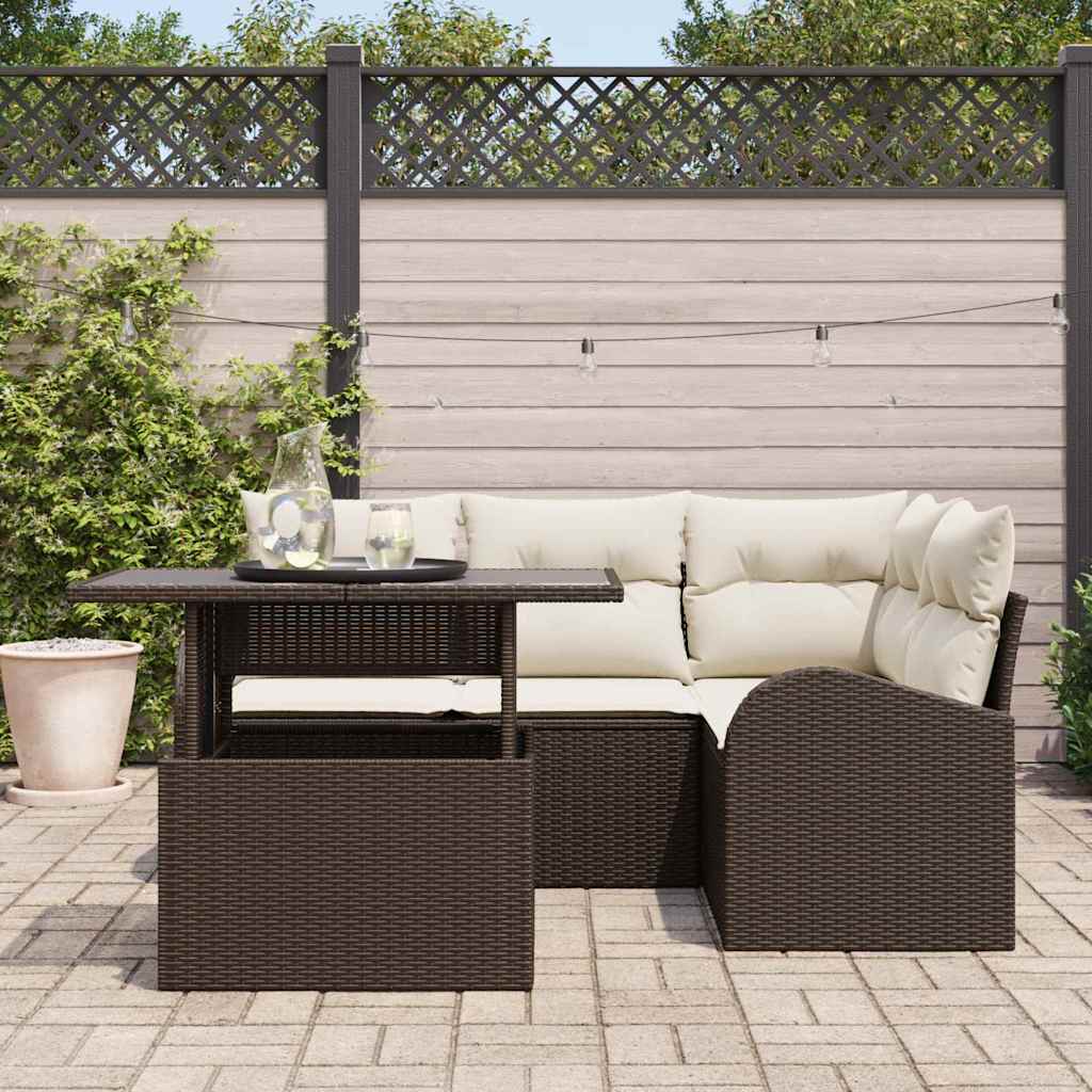 Tuin Sofa Set met kussen 5 pcs Bruin Poly riet is nu te koop bij PeponiXL, paradijselijk wonen!