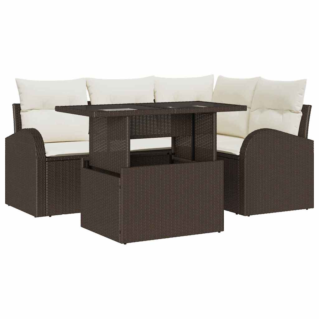 Tuin Sofa Set met kussen 5 pcs Bruin Poly riet is nu te koop bij PeponiXL, paradijselijk wonen!