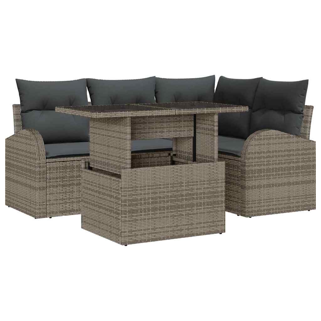 Tuin Sofa Set met kussen 5 pcs Grijs Poly riet is nu te koop bij PeponiXL, paradijselijk wonen!