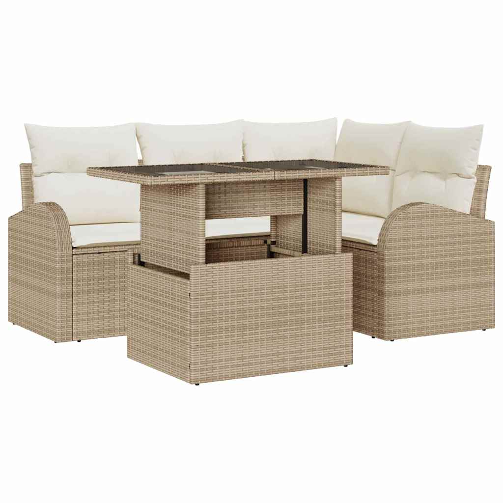 Tuin Sofa Set met kussen 5 pcs Beige poly rattan is nu te koop bij PeponiXL, paradijselijk wonen!
