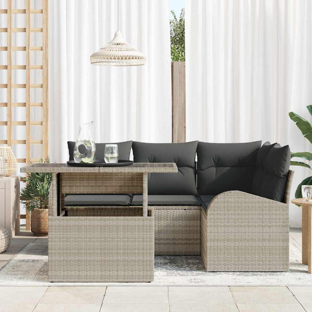 Tuin Sofa Set met kussen 5 pcs Lichtgrijs Poly riet is nu te koop bij PeponiXL, paradijselijk wonen!