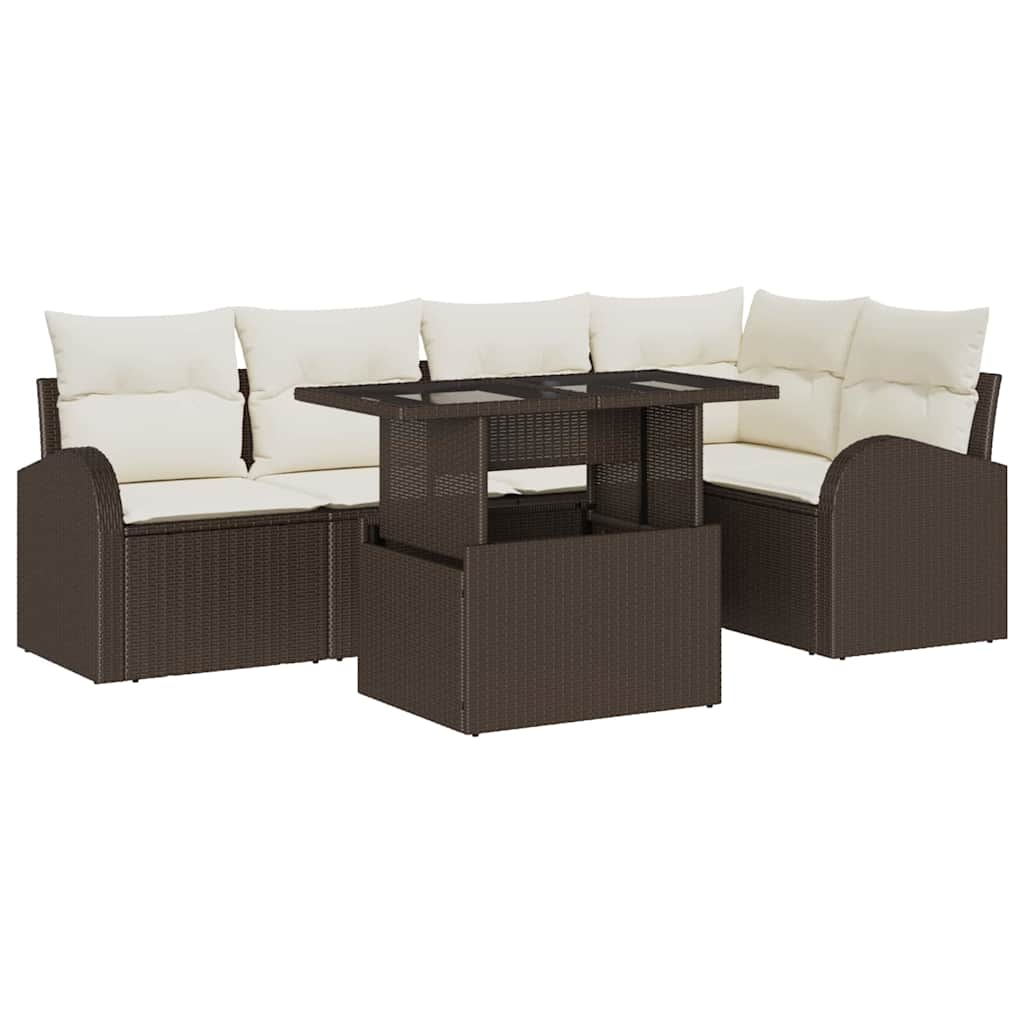 Tuin Sofa Set met opslag 6 pcs Bruin en Crème poly rattan is nu te koop bij PeponiXL, paradijselijk wonen!