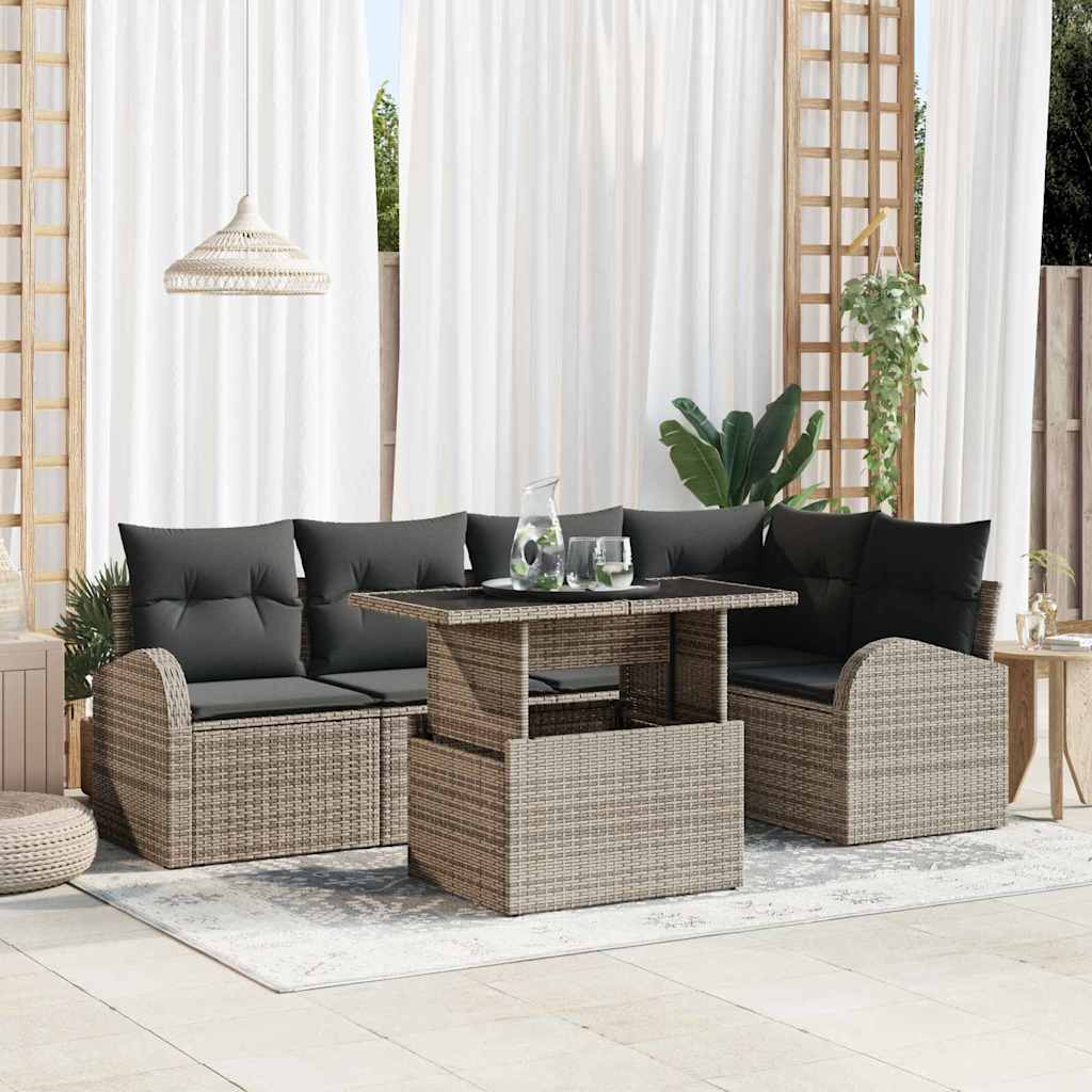 Tuin Sofa Set met opslag met kussen 6 pcs Grijs poly rattan is nu te koop bij PeponiXL, paradijselijk wonen!
