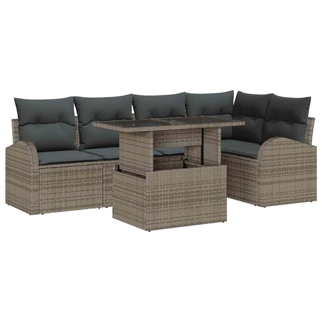 Tuin Sofa Set met opslag met kussen 6 pcs Grijs poly rattan is nu te koop bij PeponiXL, paradijselijk wonen!