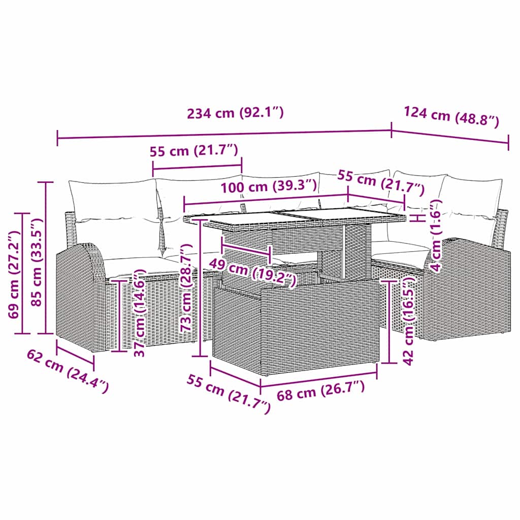 Tuin Sofa Set met opslag met kussen 6 pcs Grijs poly rattan is nu te koop bij PeponiXL, paradijselijk wonen!