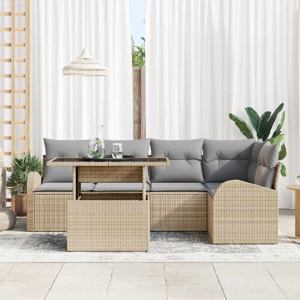 Tuin Sofa Set met opslag 6 pcs Beige en Licht Grijs poly rattan is nu te koop bij PeponiXL, paradijselijk wonen!