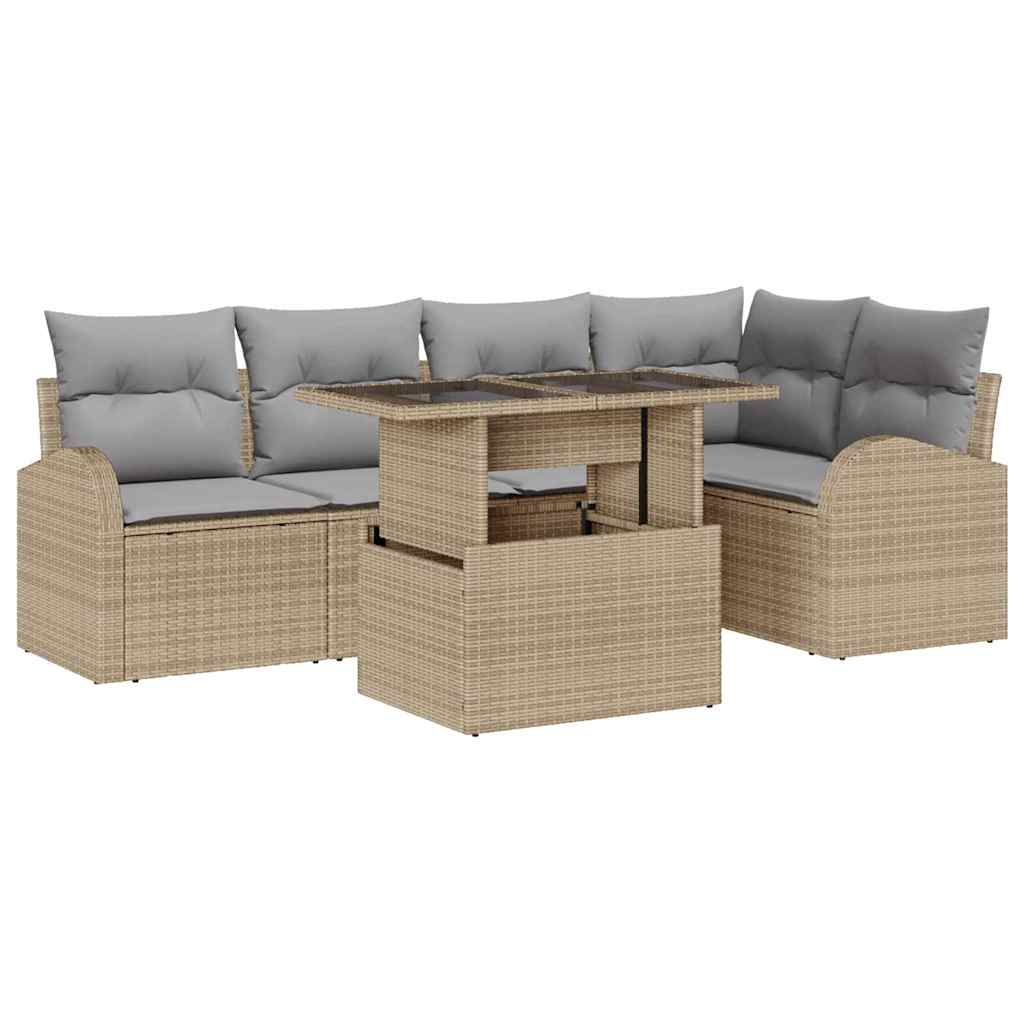 Tuin Sofa Set met opslag 6 pcs Beige en Licht Grijs poly rattan is nu te koop bij PeponiXL, paradijselijk wonen!