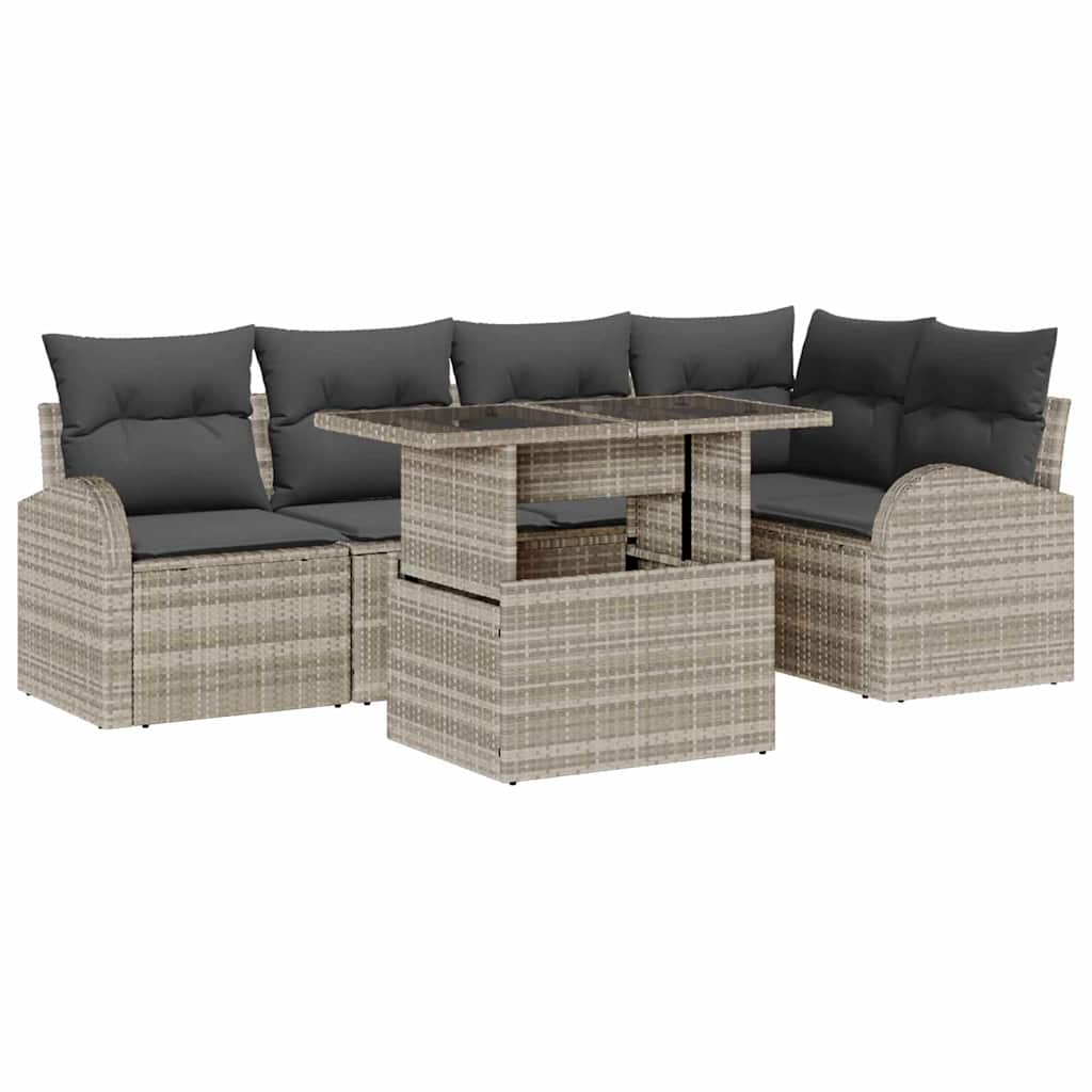 Tuin Sofa Set met opslag 6 pcs Lichtgrijs poly rattan is nu te koop bij PeponiXL, paradijselijk wonen!