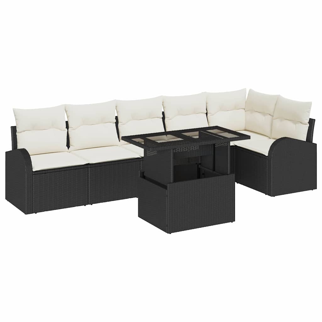 Tuin Sofa Set met kussen 7 pcs Zwart en crème poly rattan is nu te koop bij PeponiXL, paradijselijk wonen!