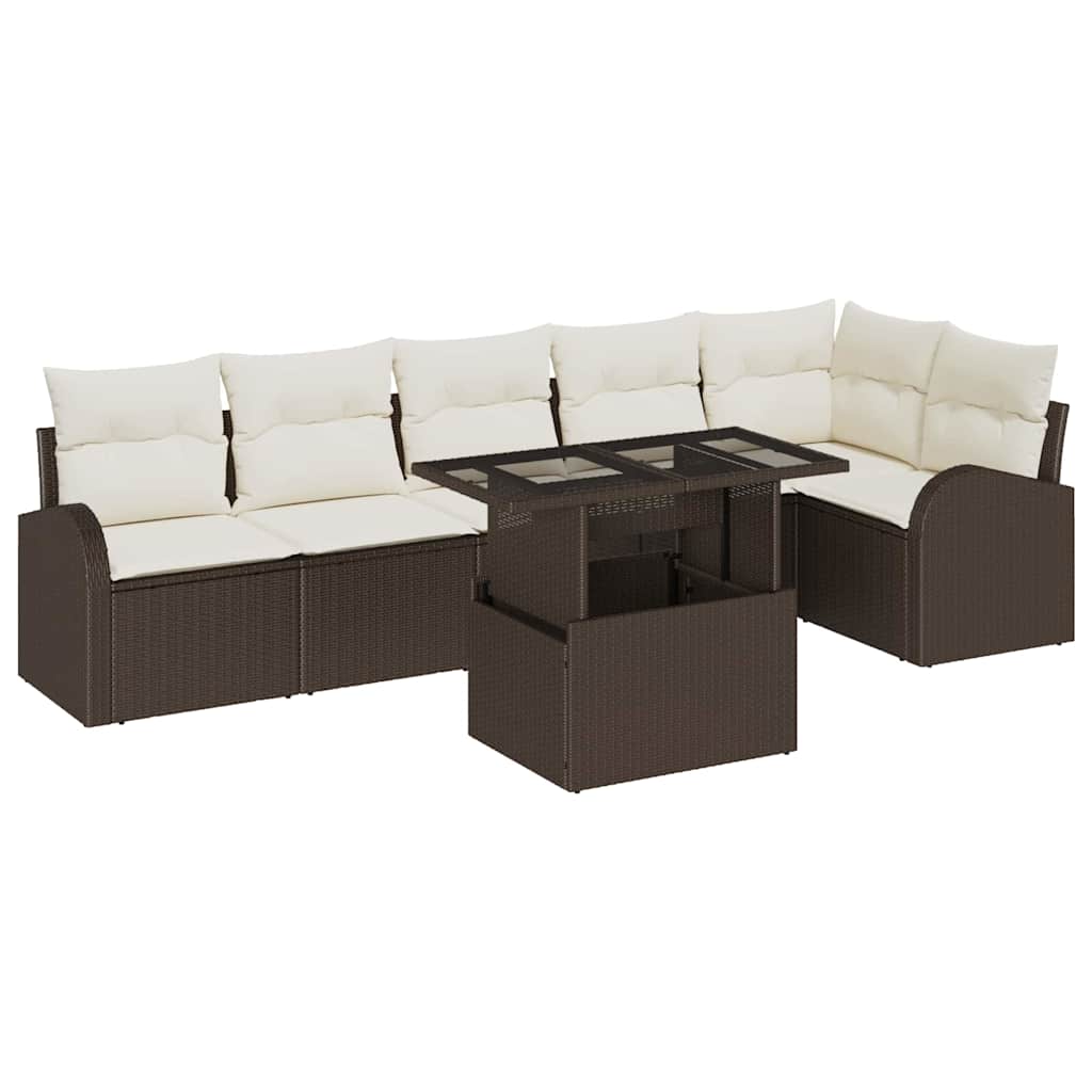 Tuin Sofa Set met kussen 7 pcs Bruin en crème poly rattan is nu te koop bij PeponiXL, paradijselijk wonen!