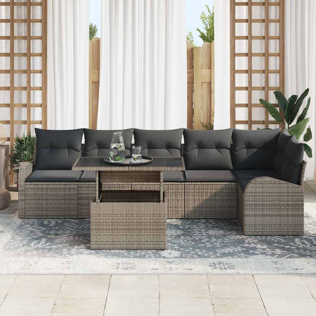 Tuin Sofa Set met kussen 7 pcs Grijs poly rattan is nu te koop bij PeponiXL, paradijselijk wonen!