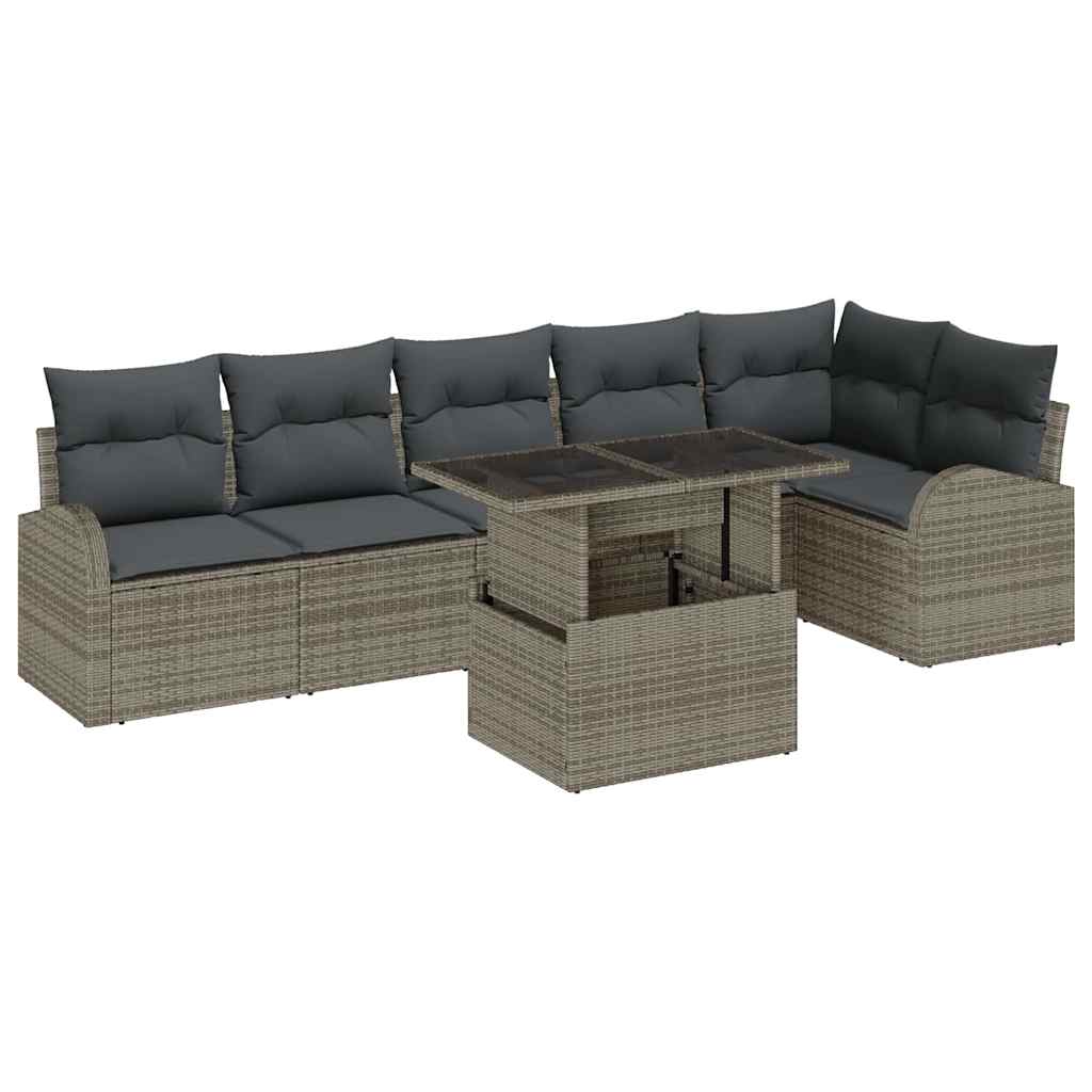 Tuin Sofa Set met kussen 7 pcs Grijs poly rattan is nu te koop bij PeponiXL, paradijselijk wonen!
