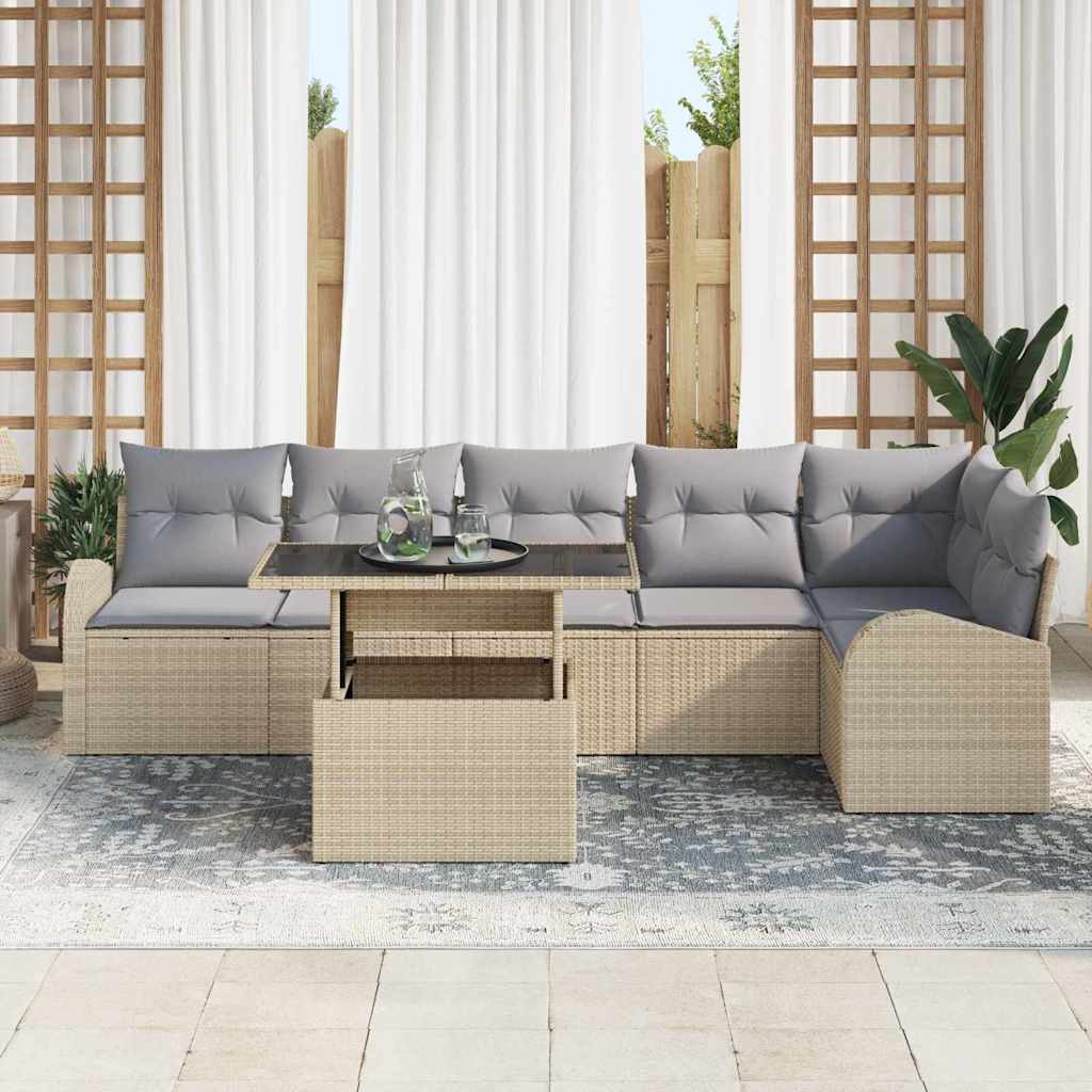 Tuin Sofa Set met kussen 7 pcs beige en lichtgrijs poly rattan is nu te koop bij PeponiXL, paradijselijk wonen!
