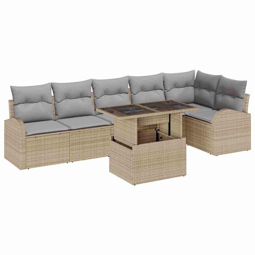 Tuin Sofa Set met kussen 7 pcs beige en lichtgrijs poly rattan is nu te koop bij PeponiXL, paradijselijk wonen!