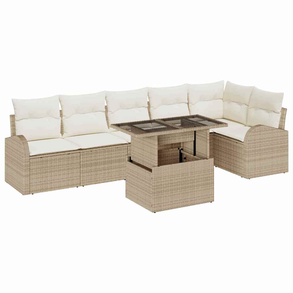 Tuin Sofa Set 7 pcs beige en crèmekleurig poly rattan is nu te koop bij PeponiXL, paradijselijk wonen!