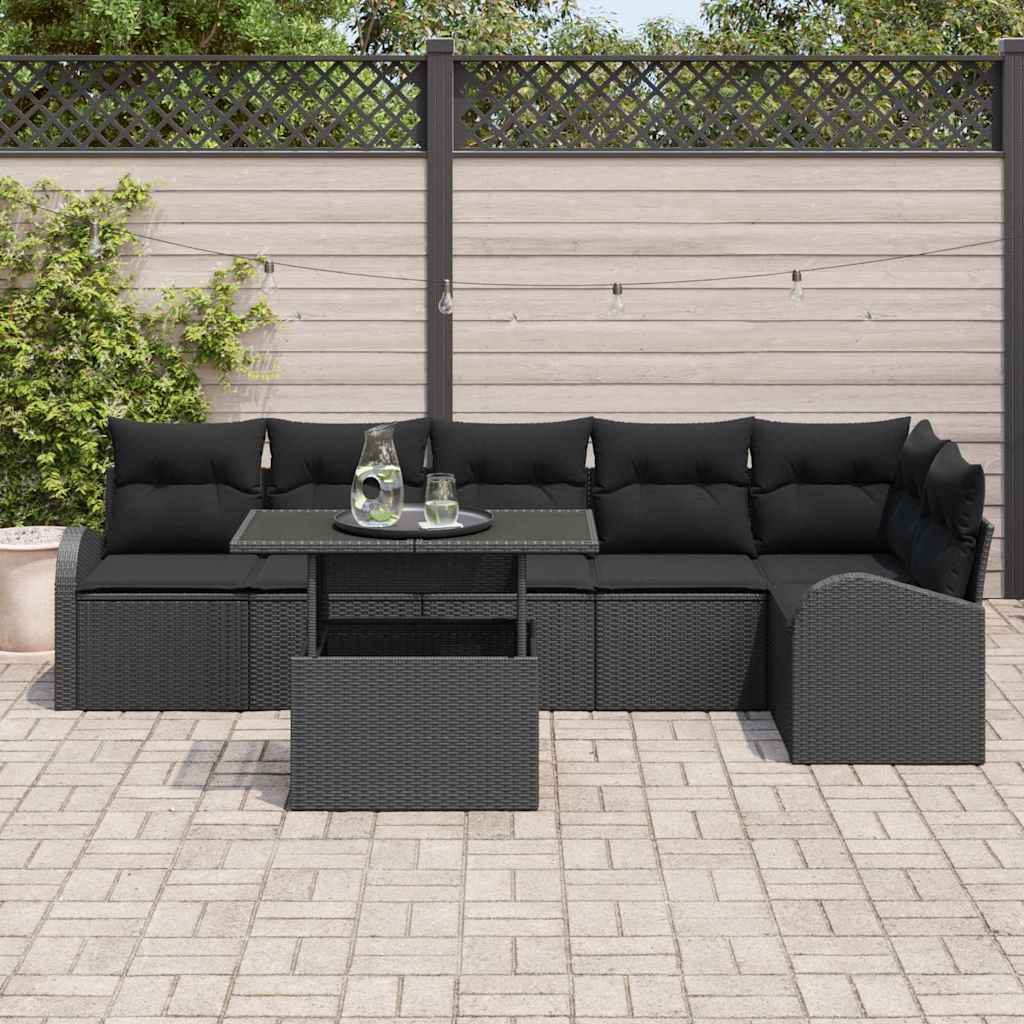 Tuin Sofa Set met opslag met kussen 7 pcs Zwart poly rattan is nu te koop bij PeponiXL, paradijselijk wonen!