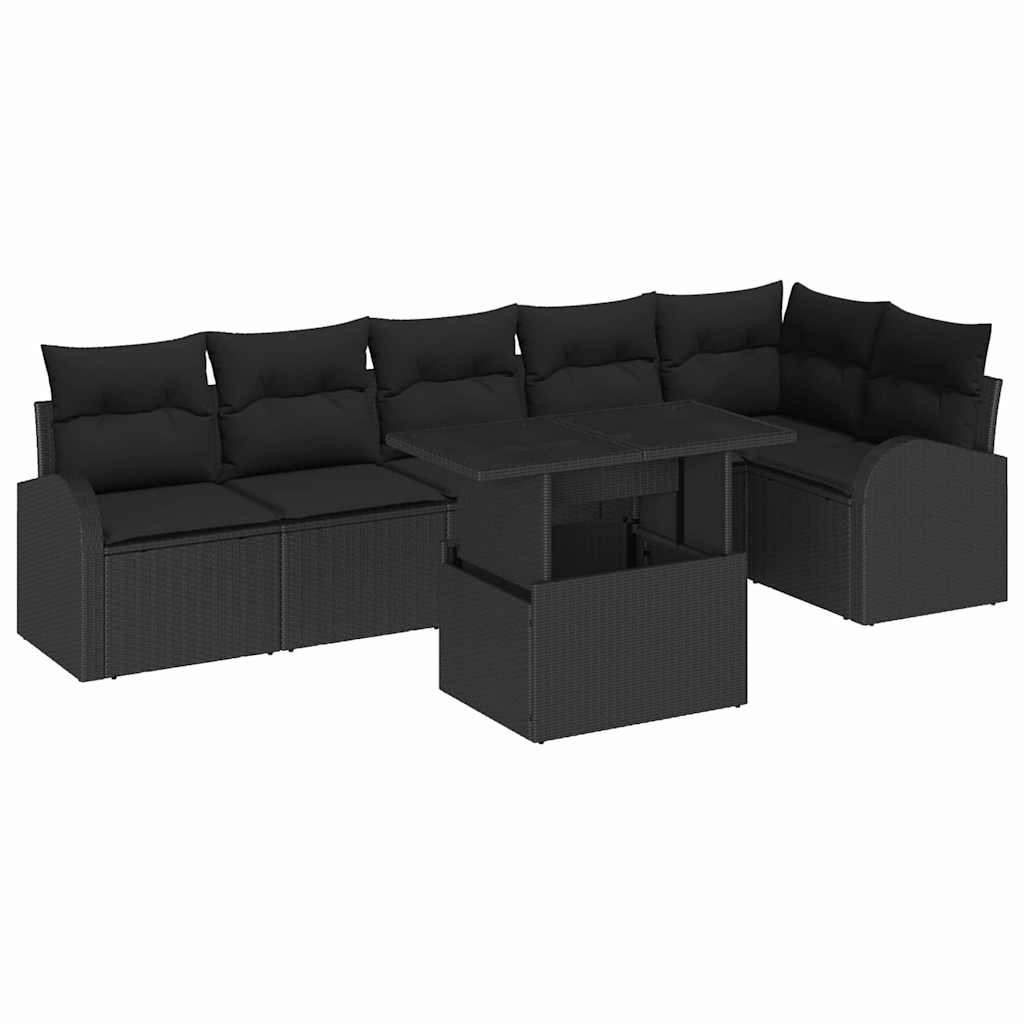 Tuin Sofa Set met opslag met kussen 7 pcs Zwart poly rattan is nu te koop bij PeponiXL, paradijselijk wonen!