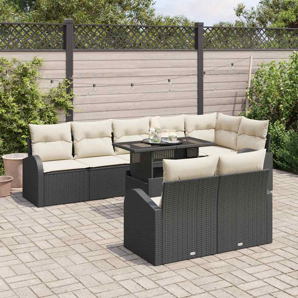 Tuin Sofa Set met opslag 9 pcs Zwart en Crème poly rattan is nu te koop bij PeponiXL, paradijselijk wonen!