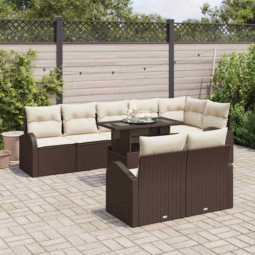 Tuin Sofa Set met opslag 9 pcs Bruin en Crème poly rattan is nu te koop bij PeponiXL, paradijselijk wonen!