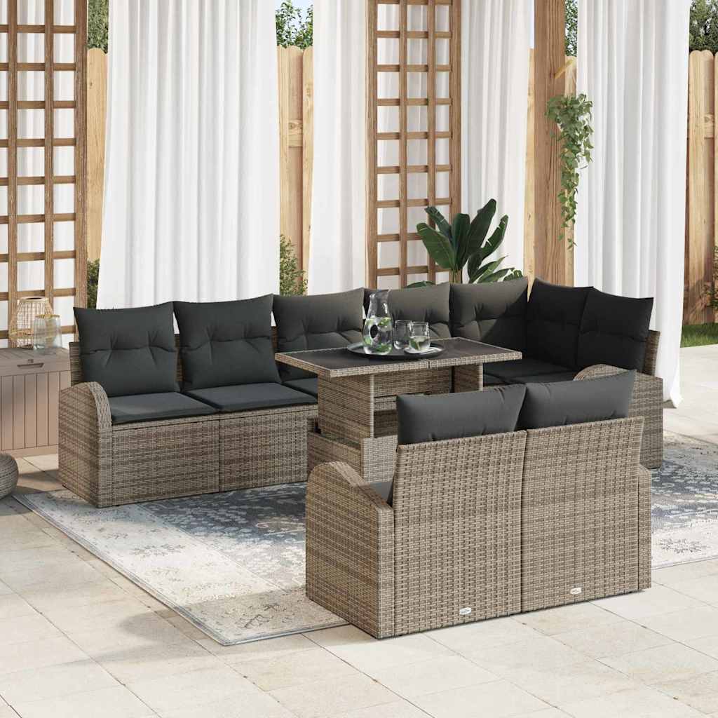 Tuin Sofa Set met opslag met kussen 9 pcs Grijs poly rattan is nu te koop bij PeponiXL, paradijselijk wonen!