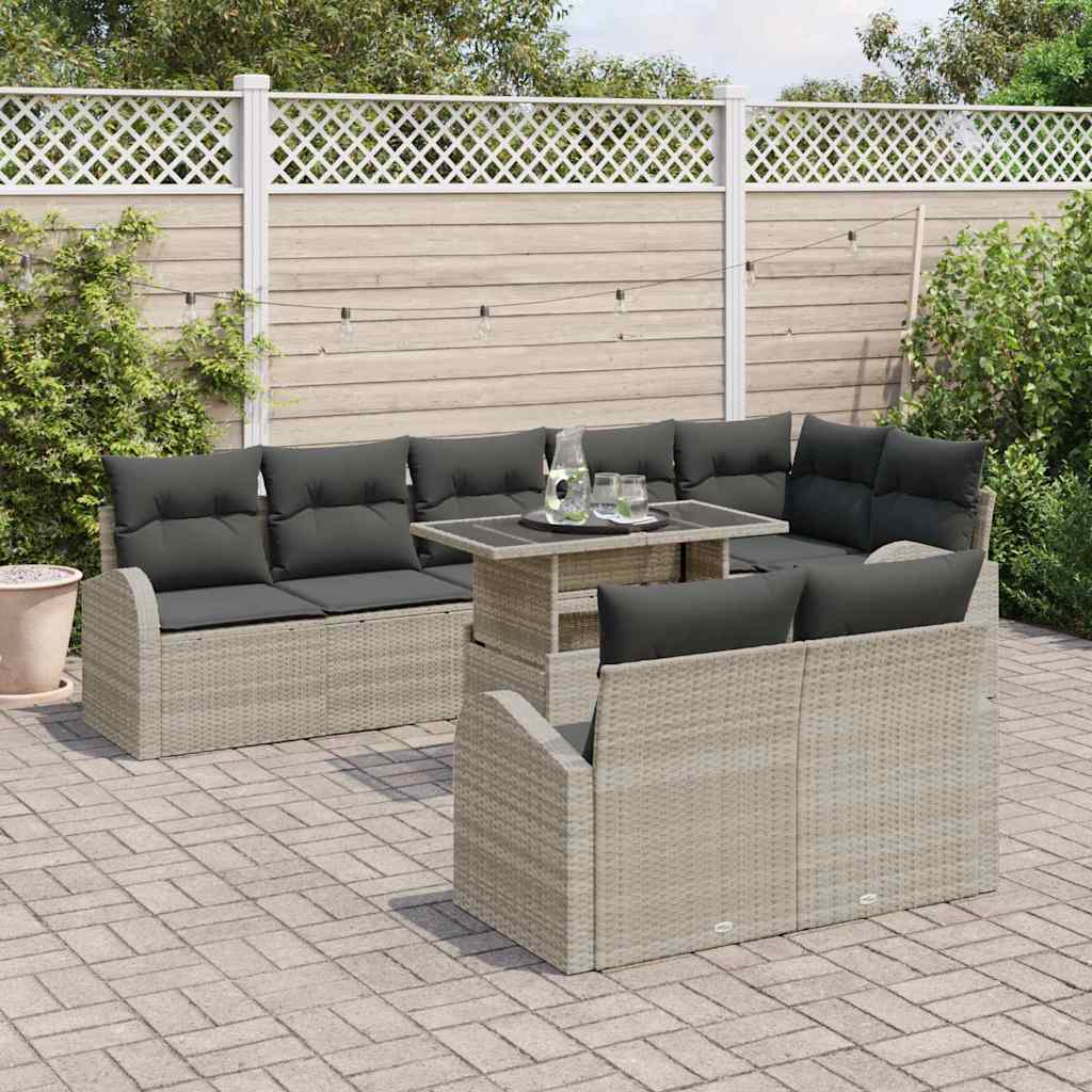 Tuin Sofa Set met opslag 9 pcs Lichtgrijs poly rattan is nu te koop bij PeponiXL, paradijselijk wonen!