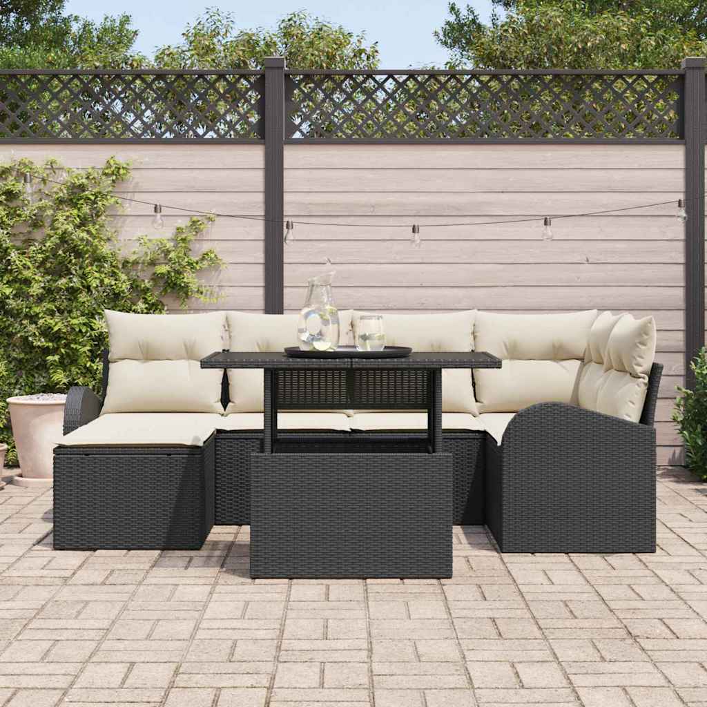 Tuin Sofa Set met kussen 7 pcs Zwart en crème is nu te koop bij PeponiXL, paradijselijk wonen!