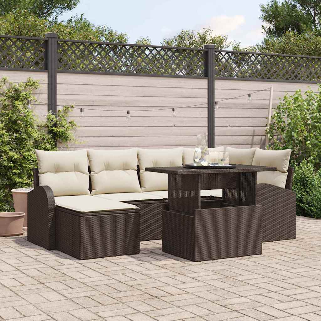 Tuin Sofa Set met kussen 7 pcs Bruin en crème is nu te koop bij PeponiXL, paradijselijk wonen!