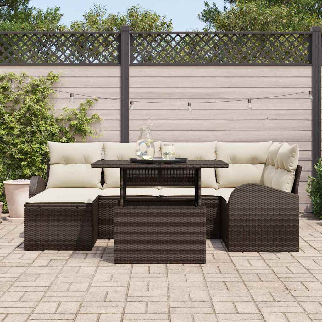 Tuin Sofa Set met kussen 7 pcs Bruin en crème is nu te koop bij PeponiXL, paradijselijk wonen!