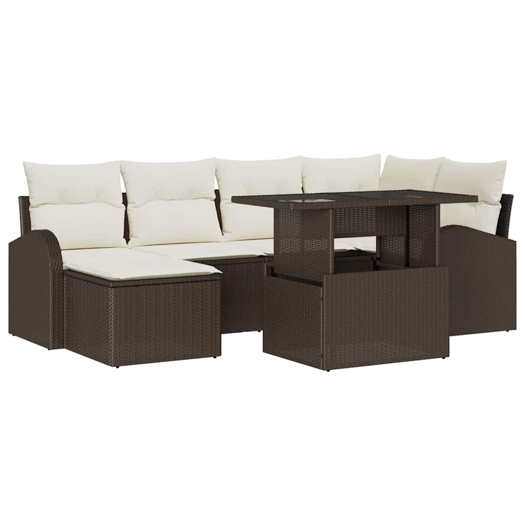 Tuin Sofa Set met kussen 7 pcs Bruin en crème is nu te koop bij PeponiXL, paradijselijk wonen!