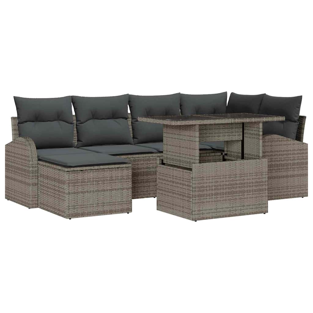 Tuin Sofa Set 7 pcs Grijs Poly rattan en gepoedercoat staal is nu te koop bij PeponiXL, paradijselijk wonen!