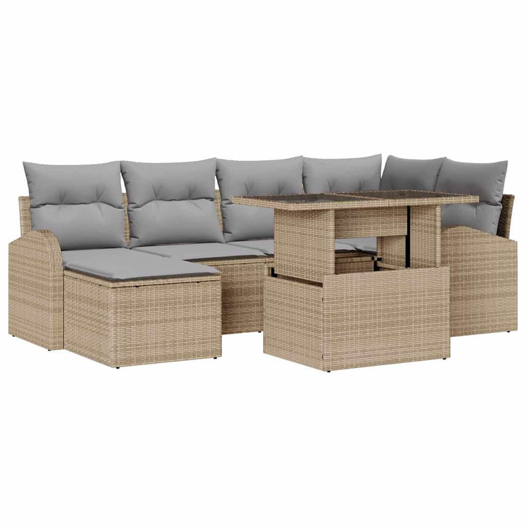 Tuin Sofa Set met kussen 7 pcs beige en lichtgrijs is nu te koop bij PeponiXL, paradijselijk wonen!