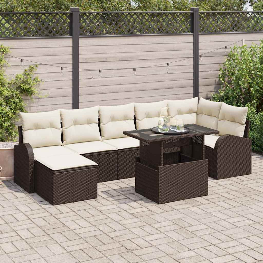 Tuin Sofa Set met kussen 8 pcs Bruin en crème is nu te koop bij PeponiXL, paradijselijk wonen!