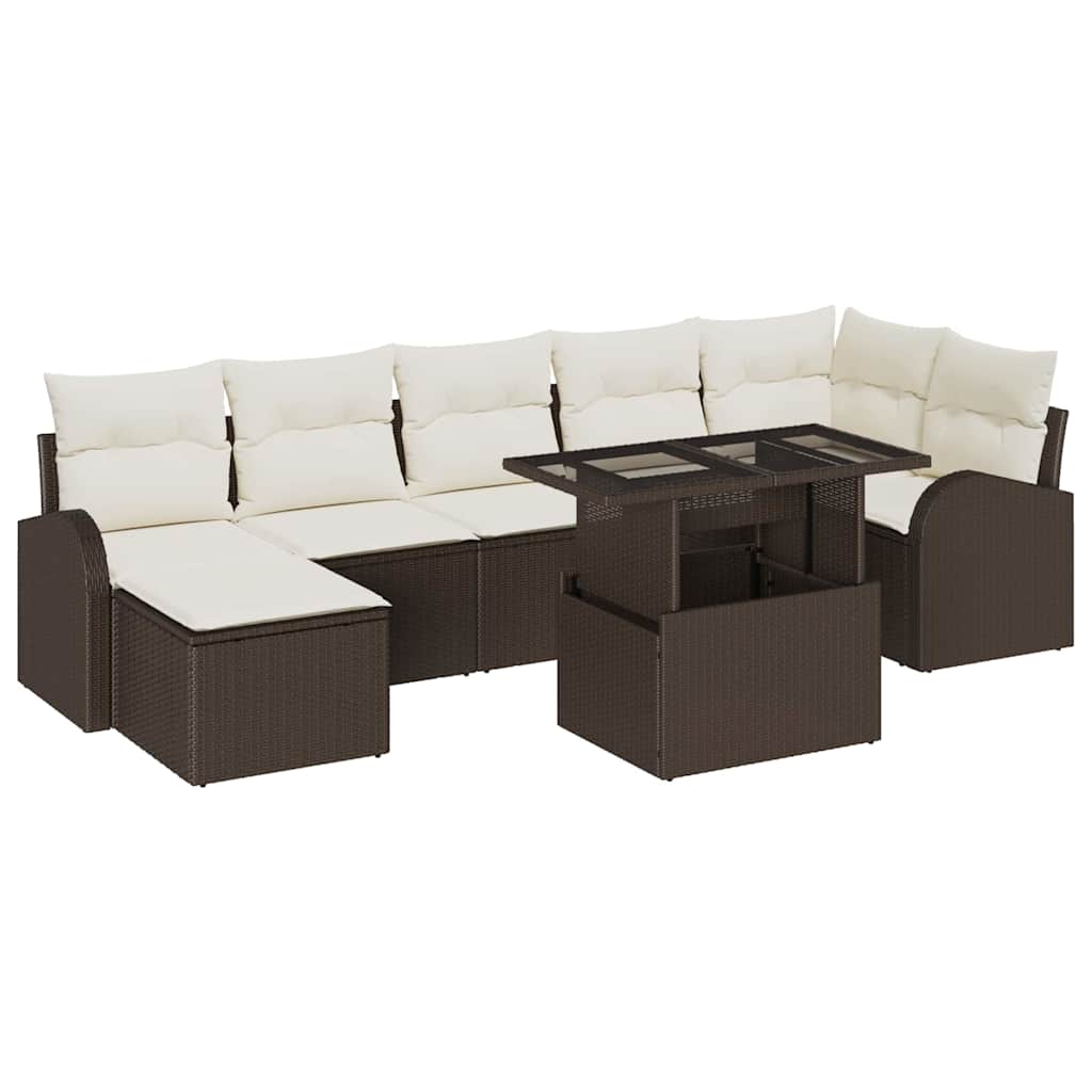 Tuin Sofa Set met kussen 8 pcs Bruin en crème is nu te koop bij PeponiXL, paradijselijk wonen!