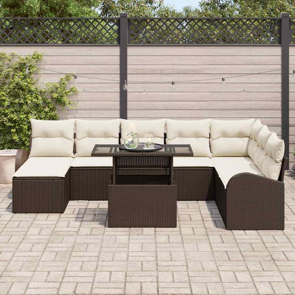 Tuin Sofa Set met kussen 9 pcs Bruin en crème is nu te koop bij PeponiXL, paradijselijk wonen!